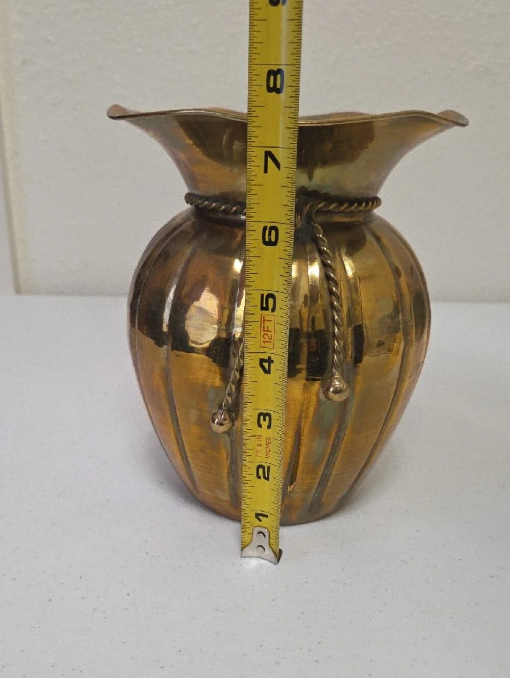 Vintage Solid Brass Decorative Rope-Twist Vase - Gold